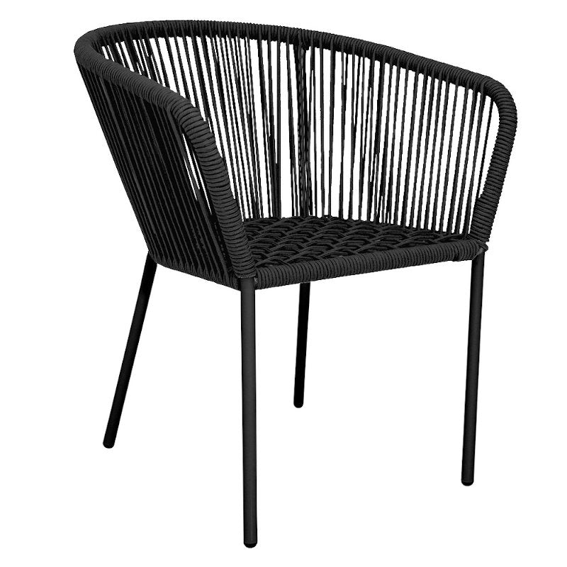 Venta en linea de silla tejida de cuerda de vinil, silla negra tejida para jardin, comedor, en kukul metal design