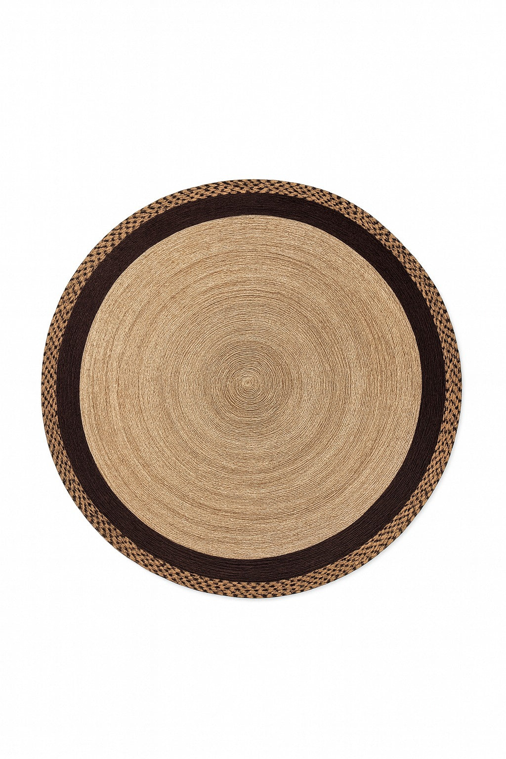 Tapete redondo o circular tejido a mano, artesanal de palma color café